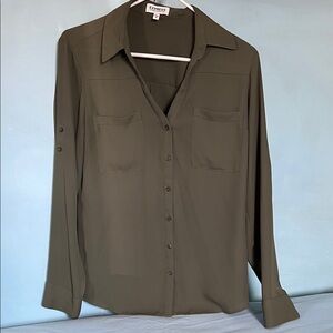 Express Olive Green Portofino Button-Up Blouse